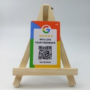 Google Review Card with wooden stand (Blue)