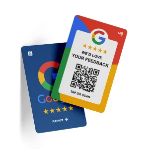 Google Review Card with wooden stand (Blue)