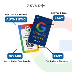 Google Review Card with wooden stand (Blue)