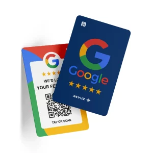 Google Review Card with wooden stand (Blue)