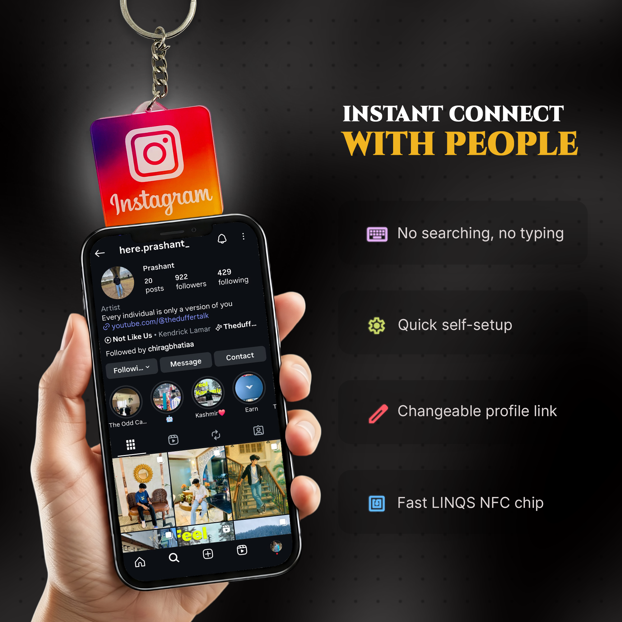 LINQS Instagram Profile NFC QR Keychain | Tap or Scan to Connect - Image 4