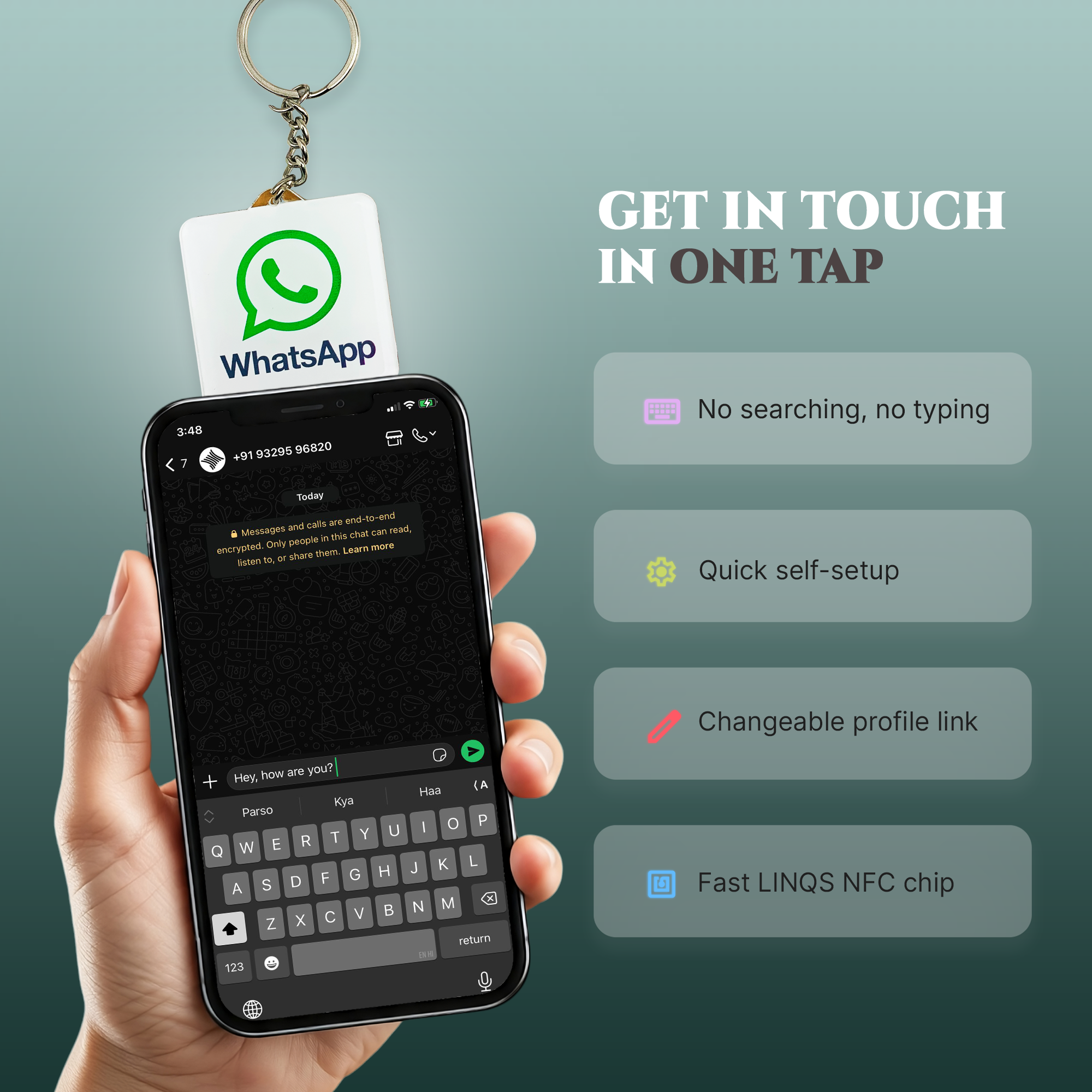 LINQS WhatsApp Connect NFC QR Keychain | Tap or Scan to Chat - Image 4
