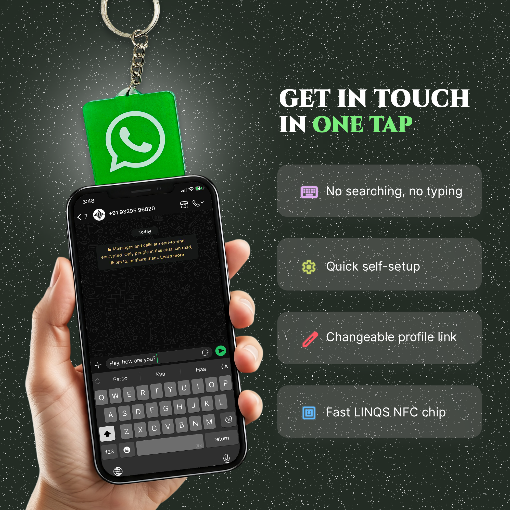 WhatsApp Connect NFC QR Keychain | Tap or Scan to Chat - Image 4