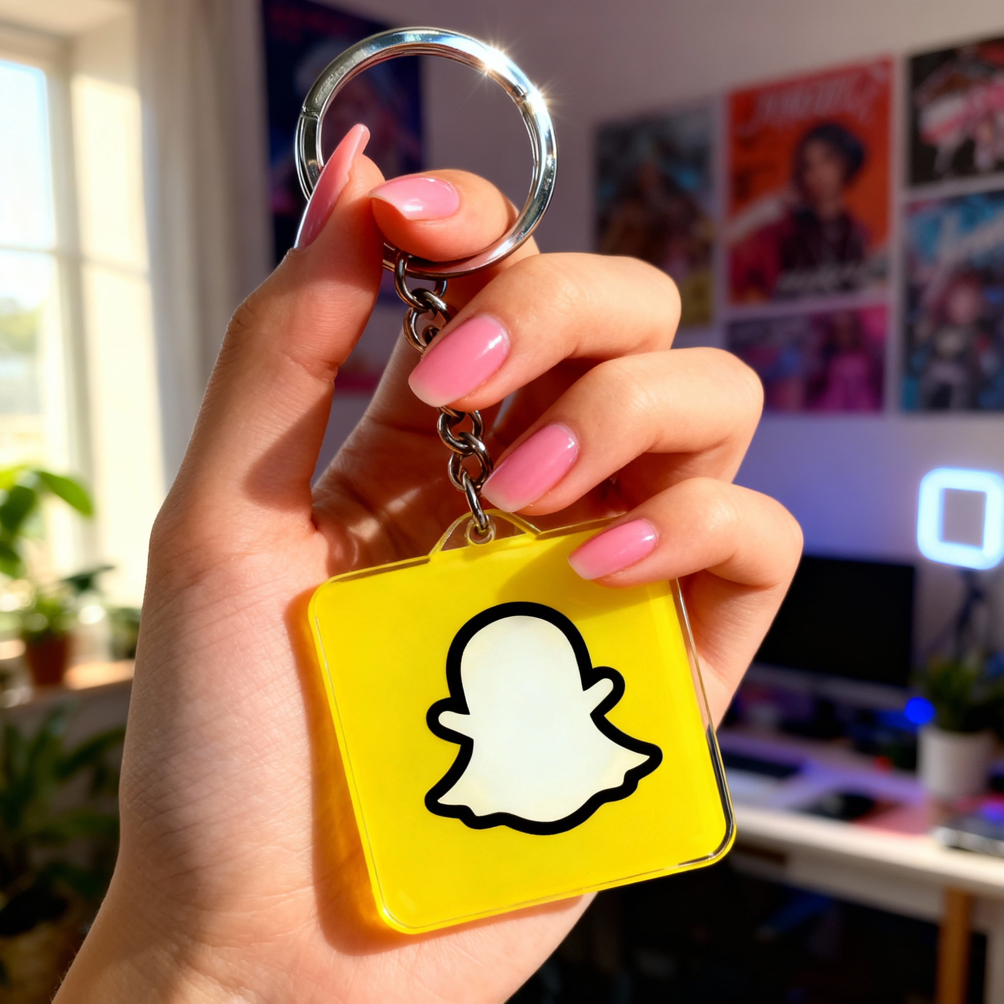 snapchat nfc qr keychain 2 inch premium acrylic with rounded corners and metal ring, one tap or scan to open snapchat profile