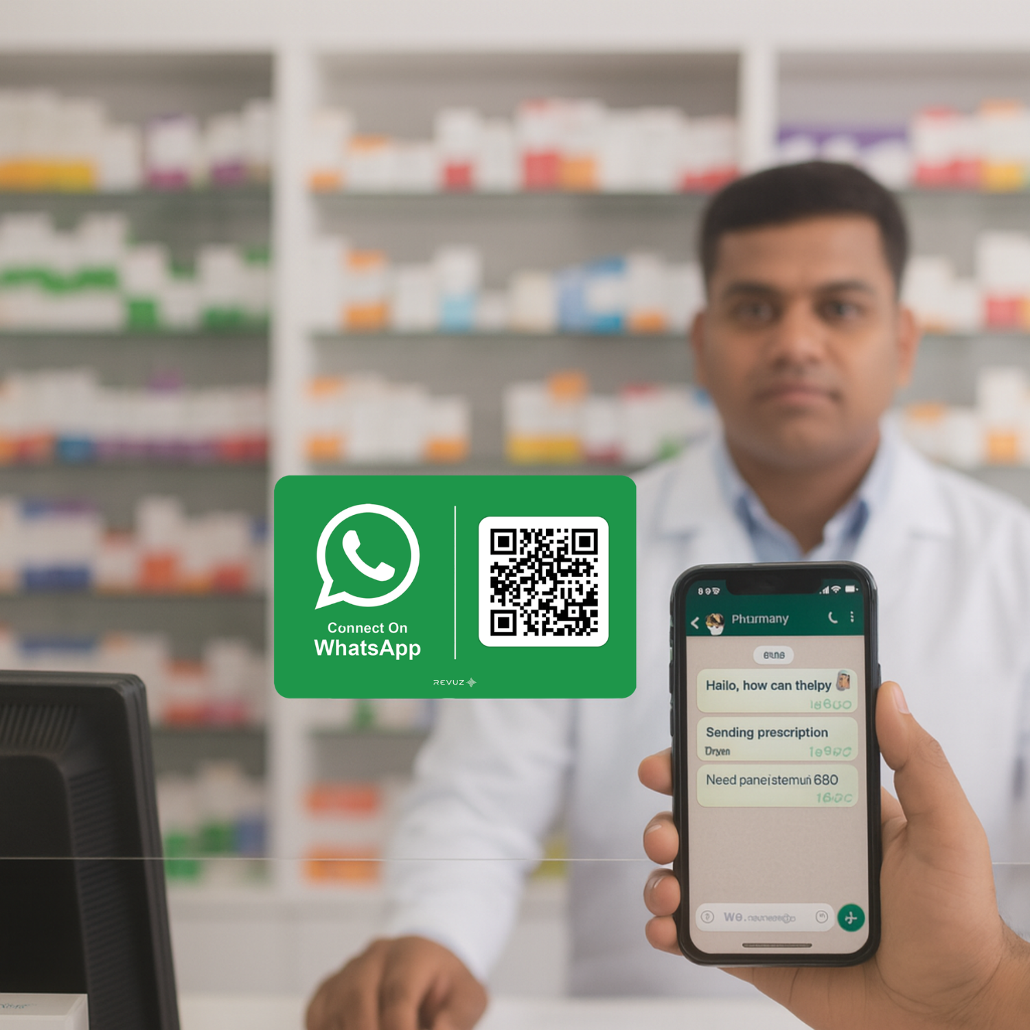 REVUZ WhatsApp Connect Sign for Restaurants and Salons