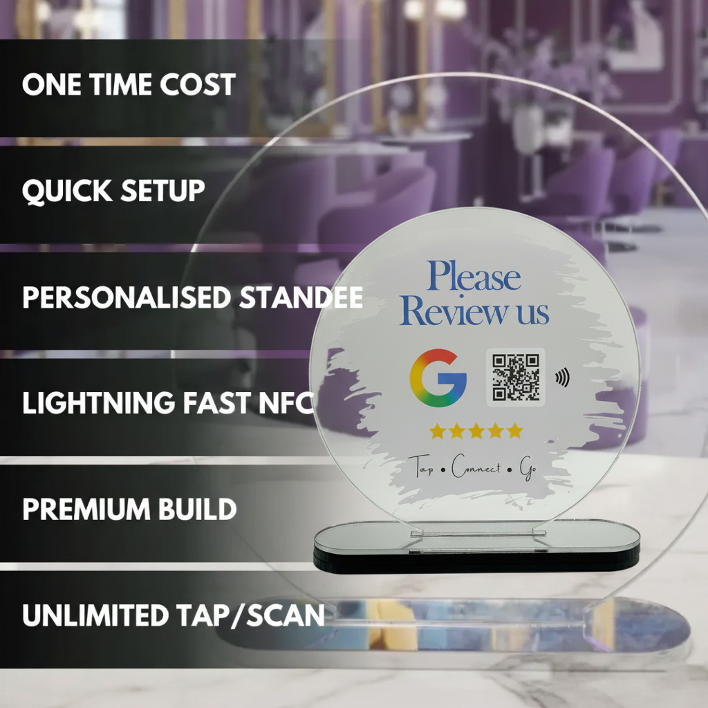 Revuz Crest Google Review Standee 7x7 Round | Luxury Counter Stand | NFC Tap + QR Scan | Open Exact Review Page | Ideal for Stores, Salons, Cafes | Quick Setup - Image 3
