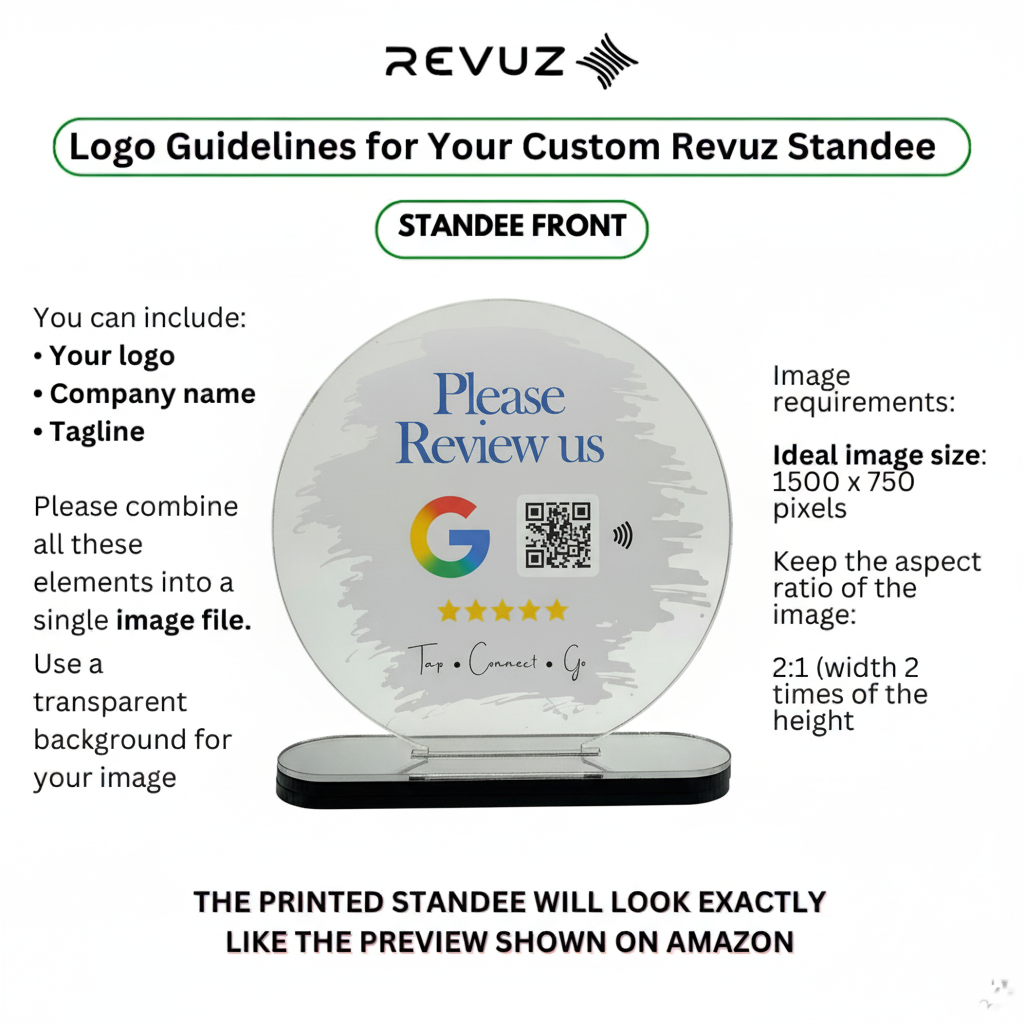 Revuz Crest Google Review Standee 7x7 Round | Luxury Counter Stand | NFC Tap + QR Scan | Open Exact Review Page | Ideal for Stores, Salons, Cafes | Quick Setup - Image 4