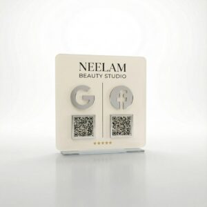 Premium Acrylic NFC Google Reviews and Facebook Reviews QR Stand | Salon and Beauty | 7×7 Inch