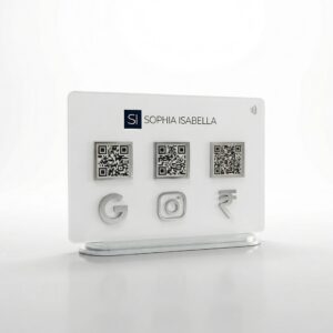 Premium Acrylic NFC + Multi QR Stand | Google Reviews, Instagram, UPI Payments | Custom Counter Display | 6×9 Inch