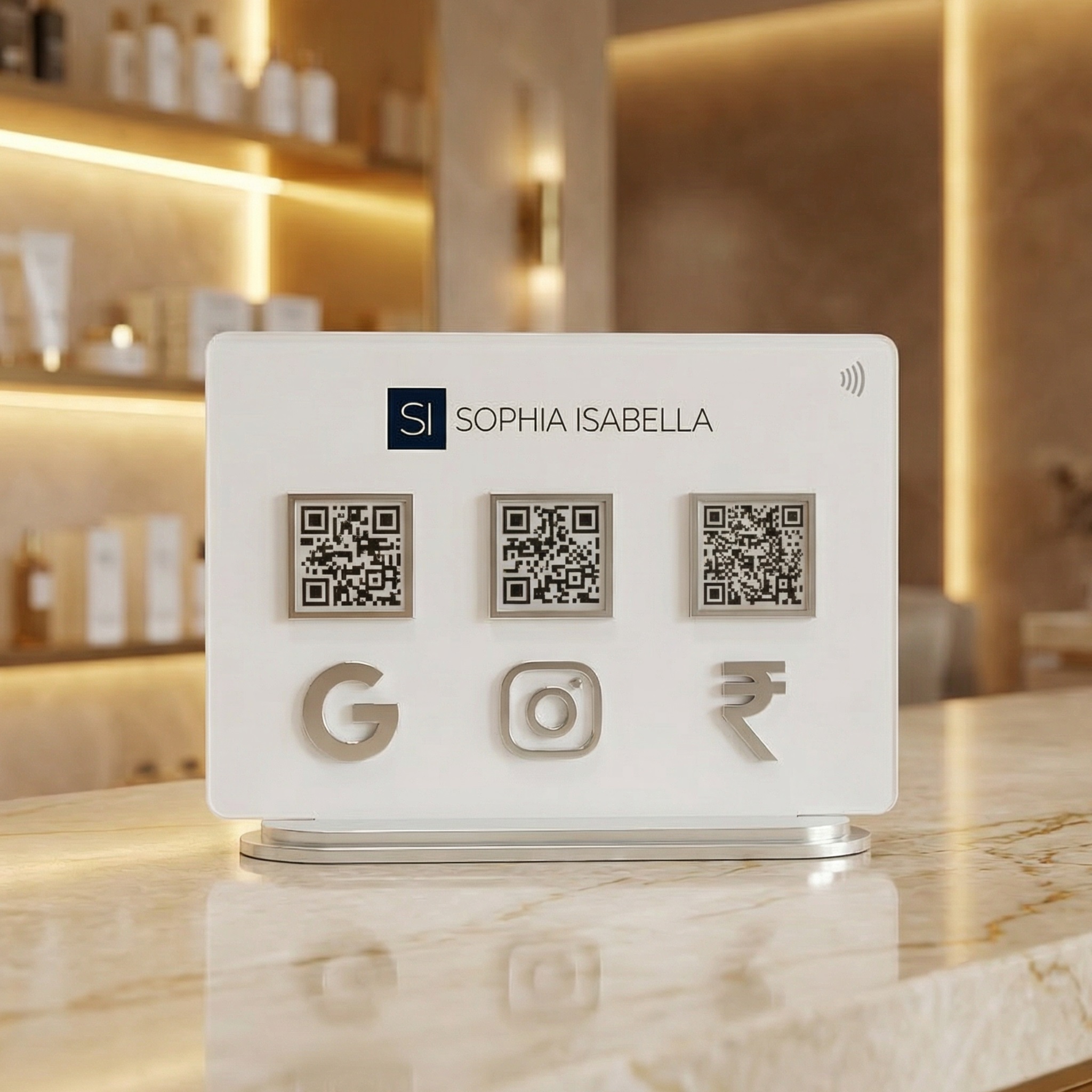 Premium Acrylic NFC + Multi QR Stand | Google Reviews, Instagram, UPI Payments | Custom Counter Display