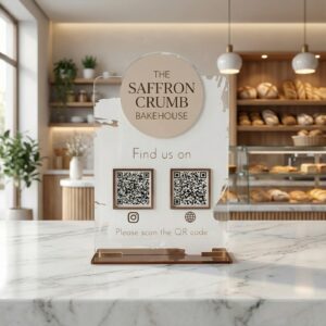Premium Acrylic NFC Instagram and Website QR Stand | Bakery and Cafe Multi QR Counter Display | 7×5 Inch