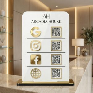 Premium Acrylic NFC Multi Platform QR Stand | Google Reviews Instagram Facebook Website Quick Scan Display | 9×5 Inch