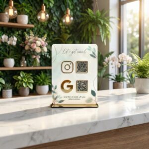 Premium Acrylic NFC Instagram and Google Reviews QR Stand | Grow Your Business Fast! | 7×5 Inch