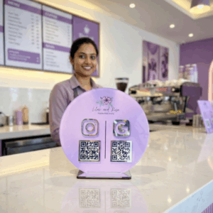 Acrylic NFC Instagram and Google Review QR Stand | Made in Your Theme | 7×7 Inch